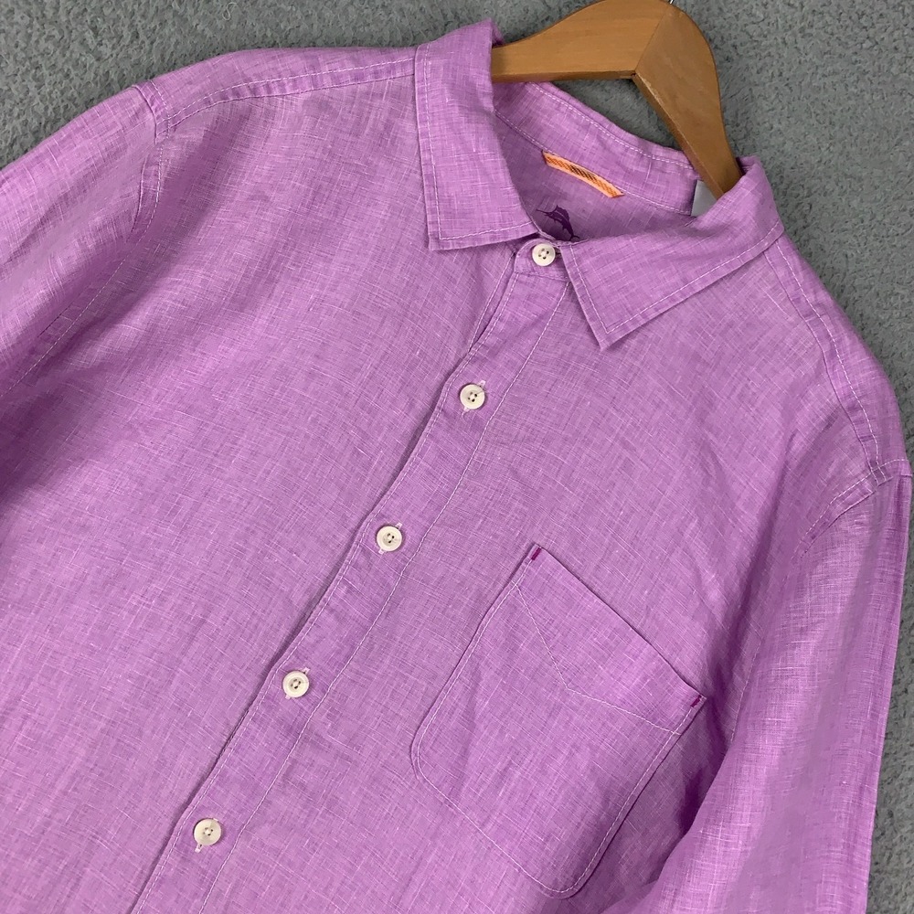 Tommy Bahama Linen Shirt Men's XL Lilac Purple Button Up Long Sleeve Collared